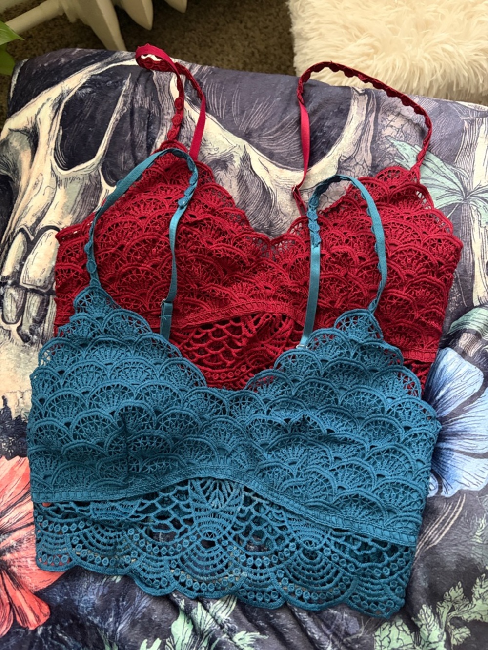 Lace Bralette Set in Teal & Berry